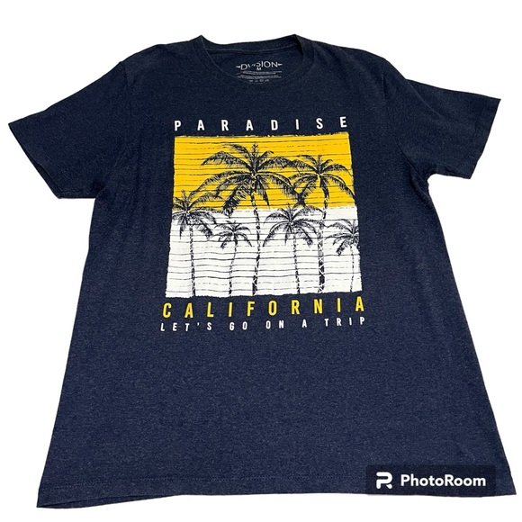 Dvision Men’s T shirt Paradise Palm Tree California Blue Yellow White Medium - Picture 1 of 6